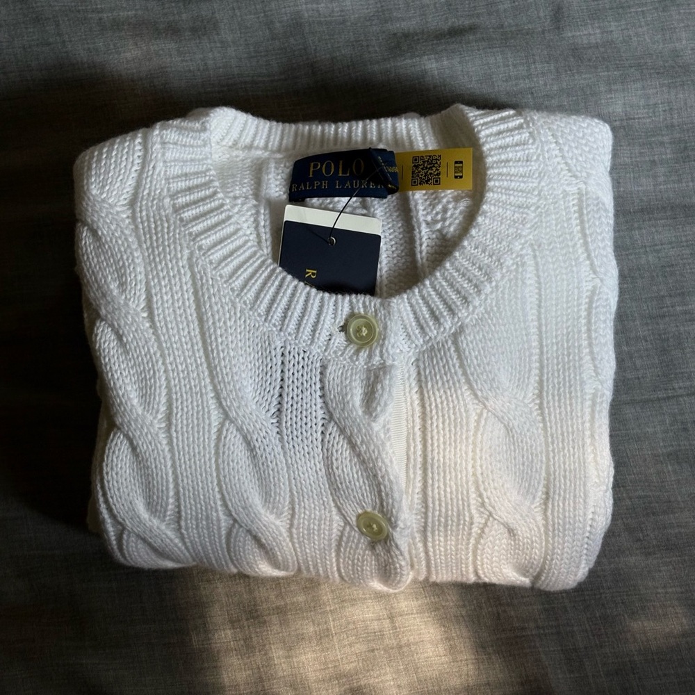 Ralph Lauren White Cable-Knit Button Cardigan - Picture 7 of 9